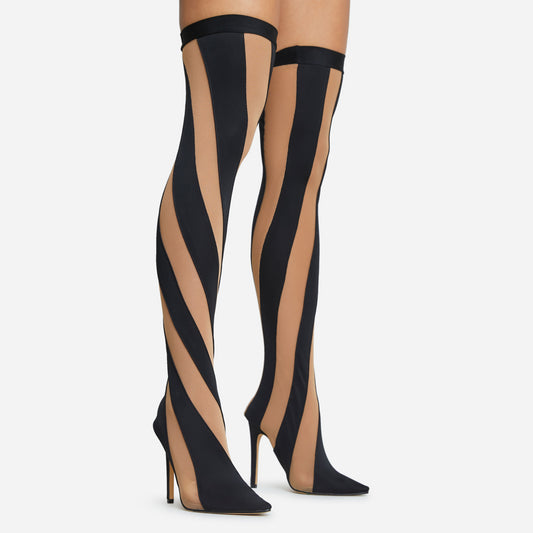 Sheer Spiral Thigh-High Stiletto Boots