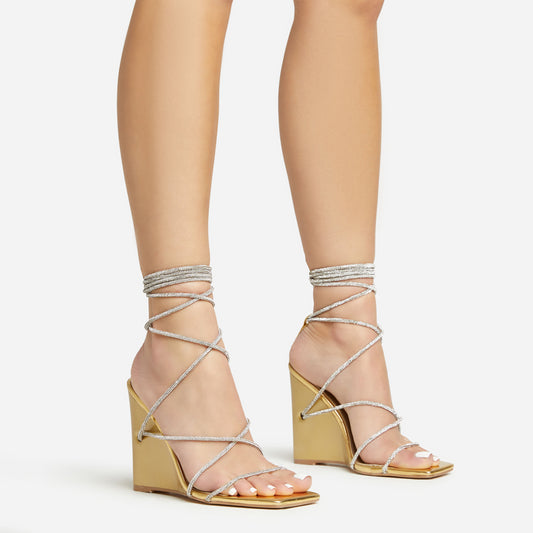 Golden Glam Wrap-Around Strappy Heels