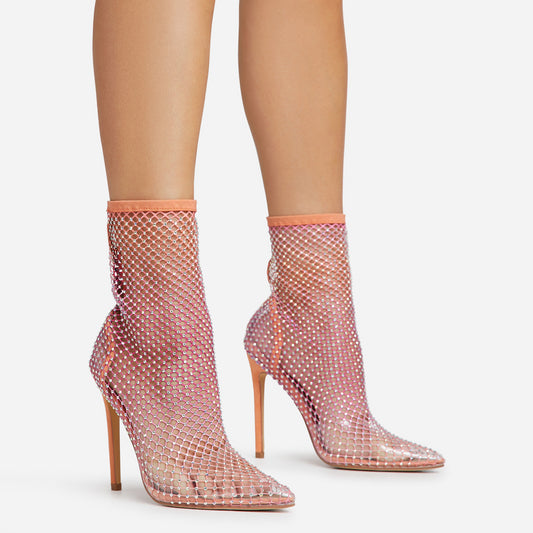 Crystal Mesh Stiletto Ankle Boots