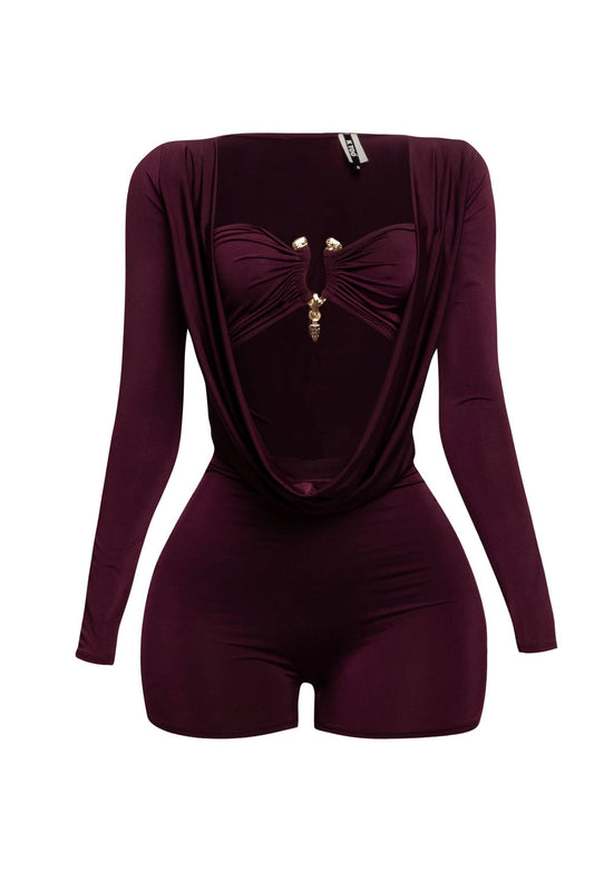 Deep cowl neck long sleeve romper